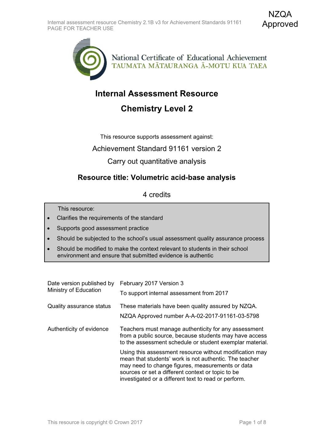 Level 2 Chemistry Internal Assessment Resource s1