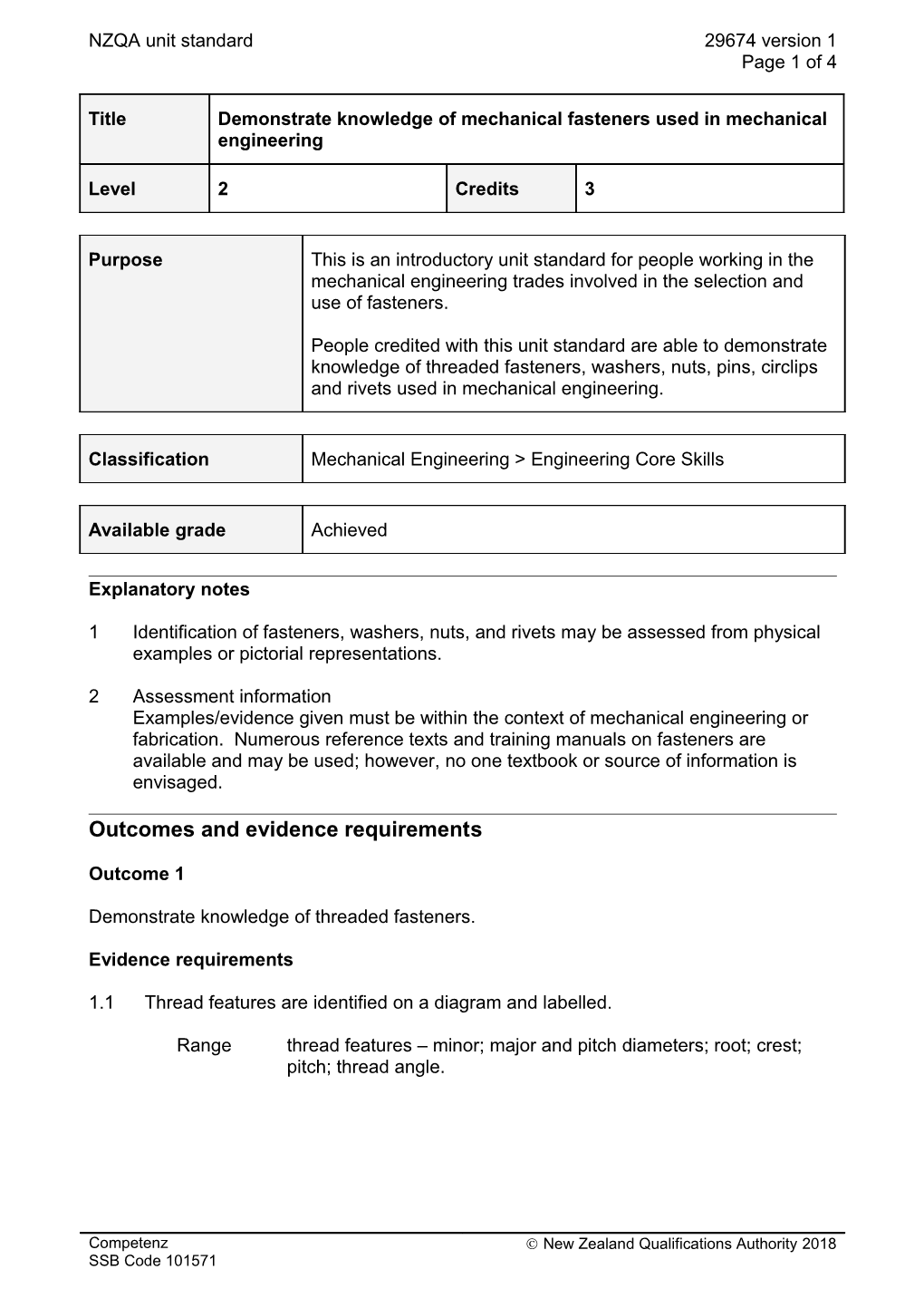 29674 Demonstrate Knowledge of Mechanical Fasteners Used in Mechanical Engineering