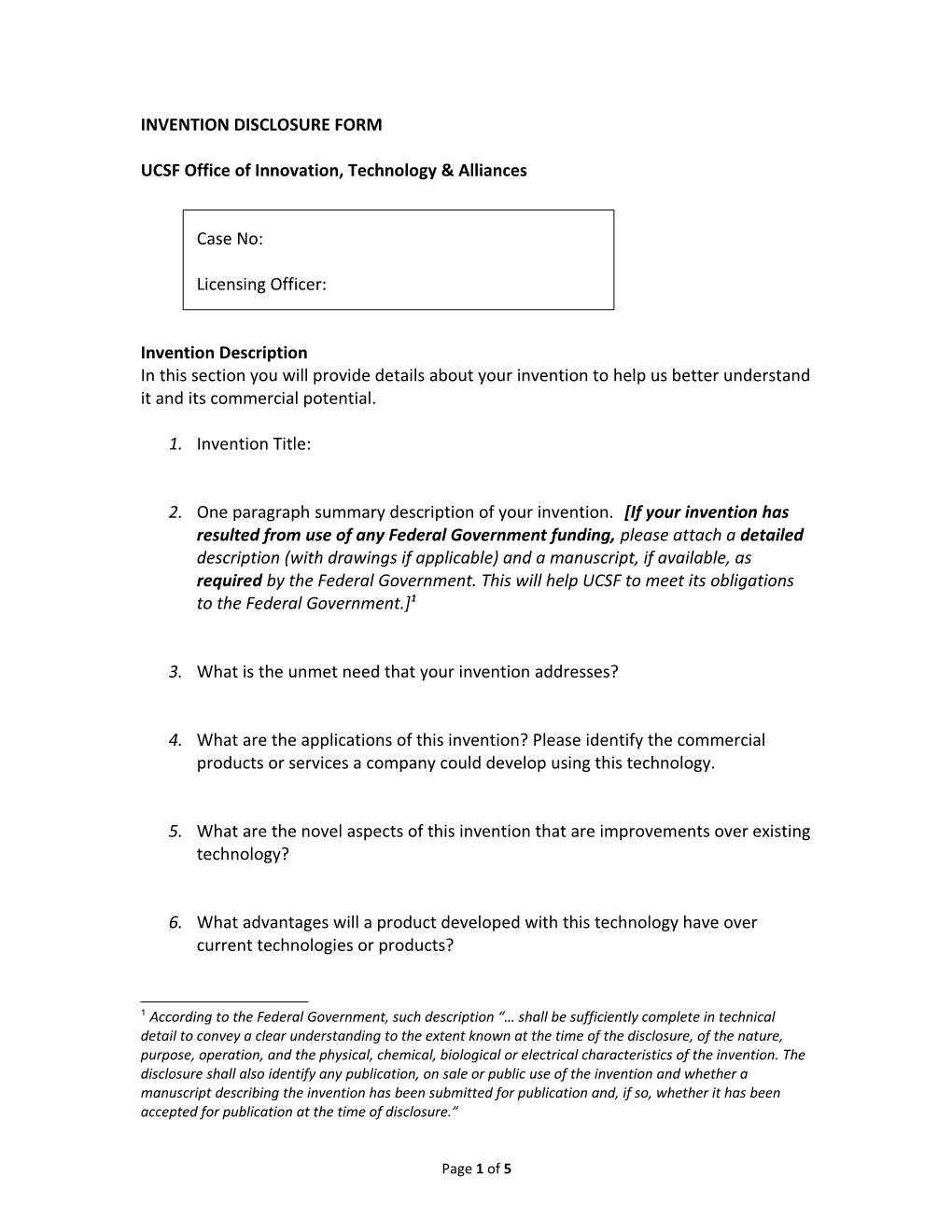 Technology Disclosure Form