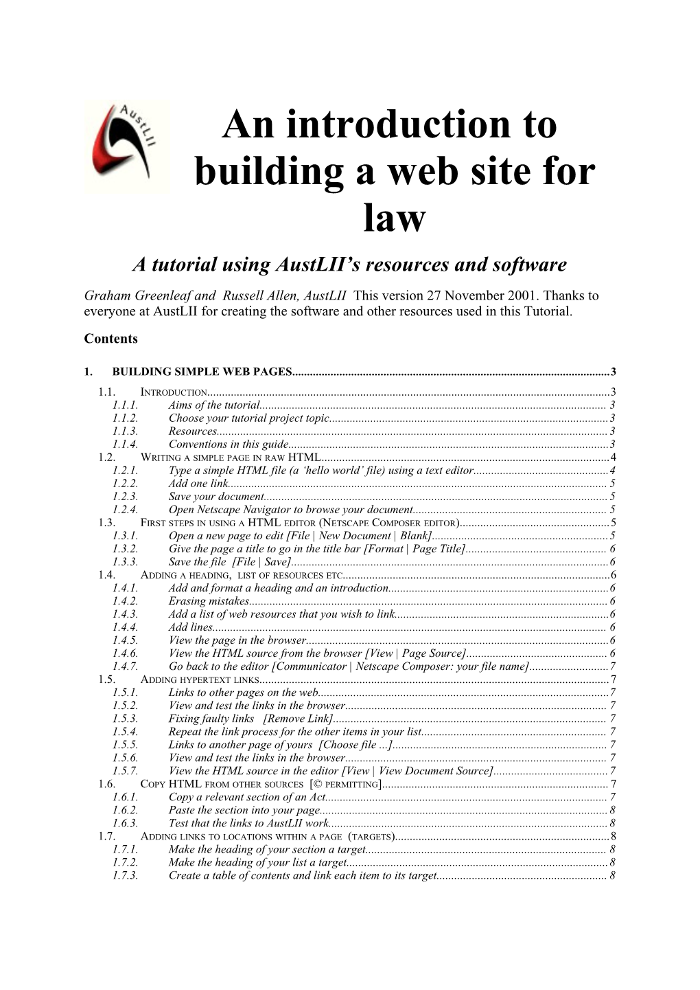 Austlii (2000) Tutorial: Building A Web Site For Law
