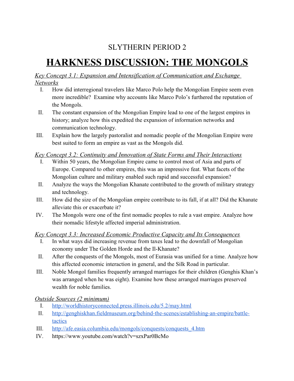 Harkness Discussion: the Mongols