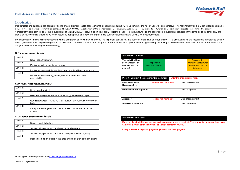 Role Assessment: Principal Designer S Representative