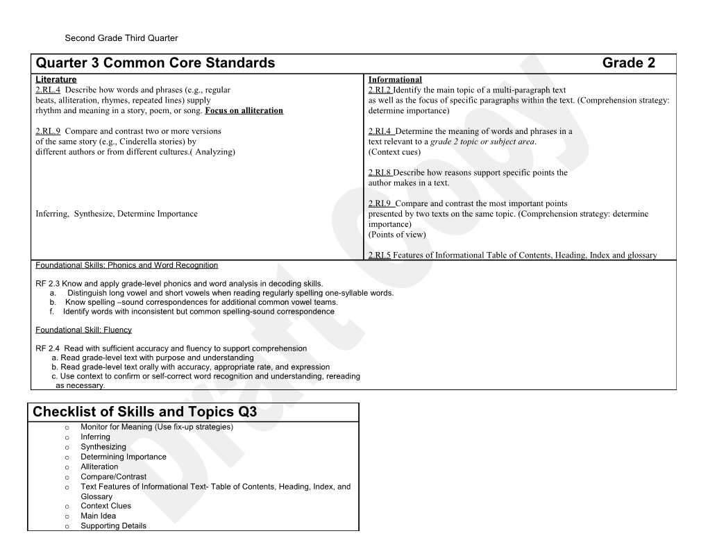 2Nd Grade English Language Arts and Technology Standards