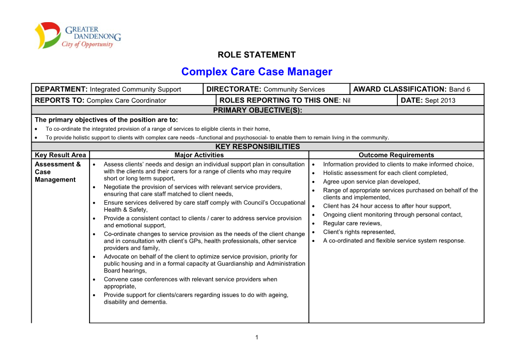 Role and Accountability Statement