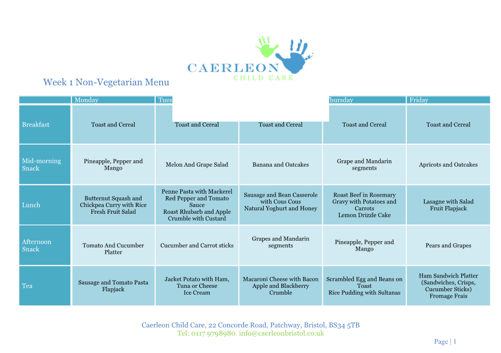 Week 1 Non-Vegetarian Menu