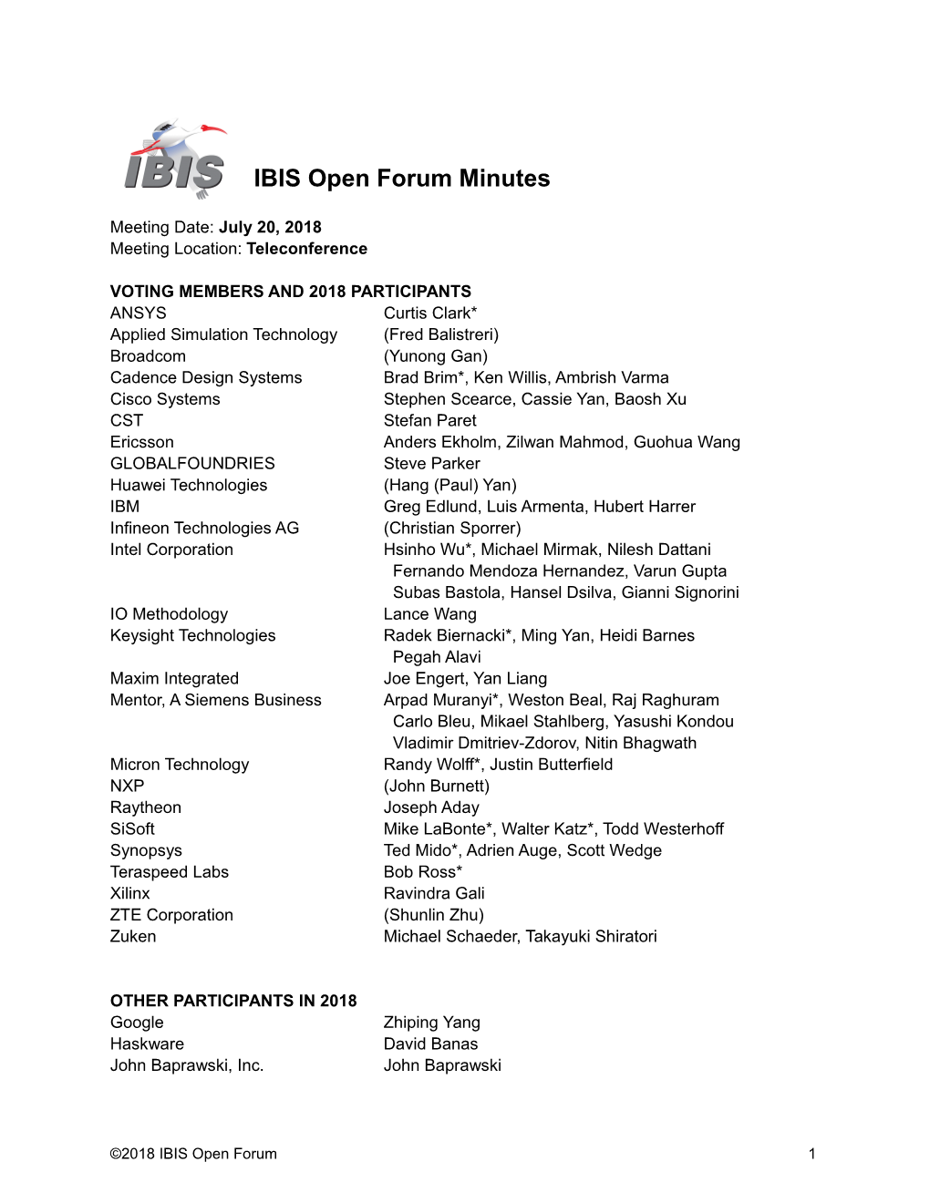IBIS Open Forum Minutes