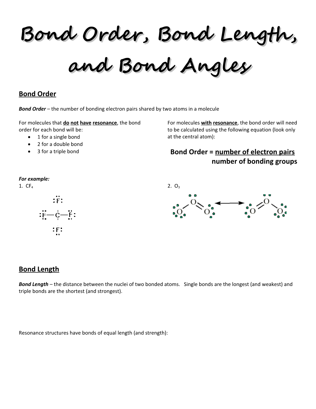 Bond Order, Bond Length, and Bond Angles