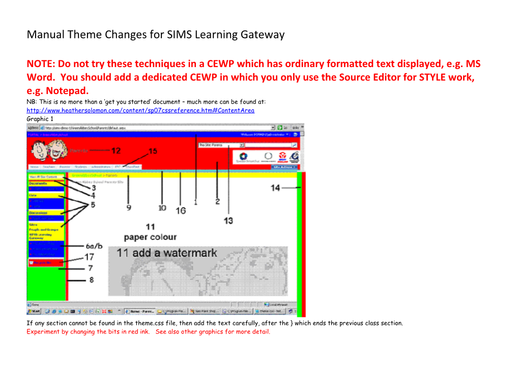 Manual Theme Changes for SIMS Learning Gateway