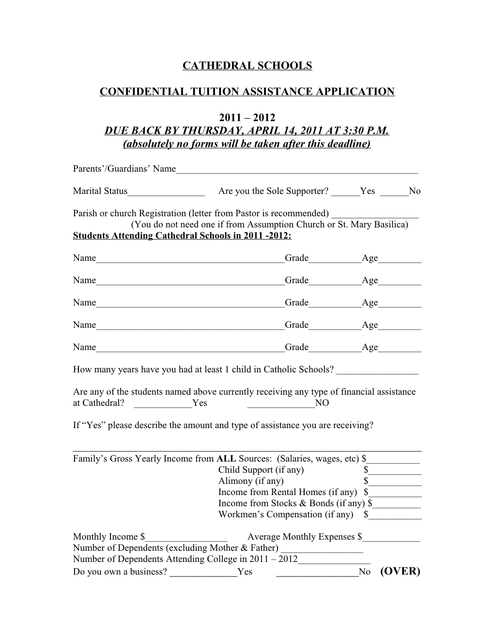 Confidential Tuition Assistance Application