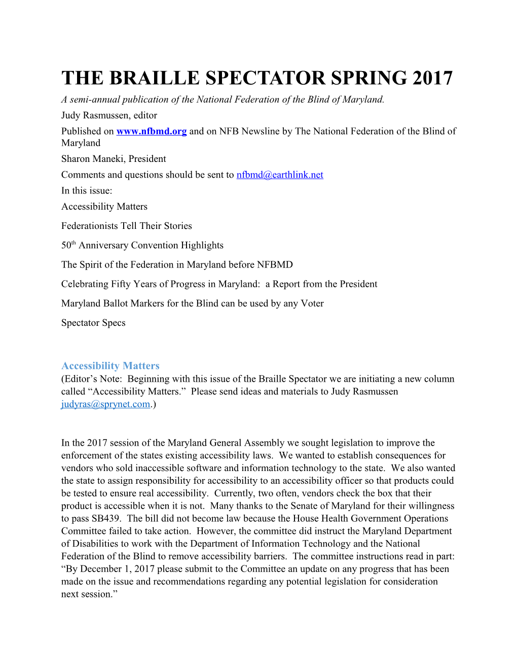 The Braille Spectator Spring 2017
