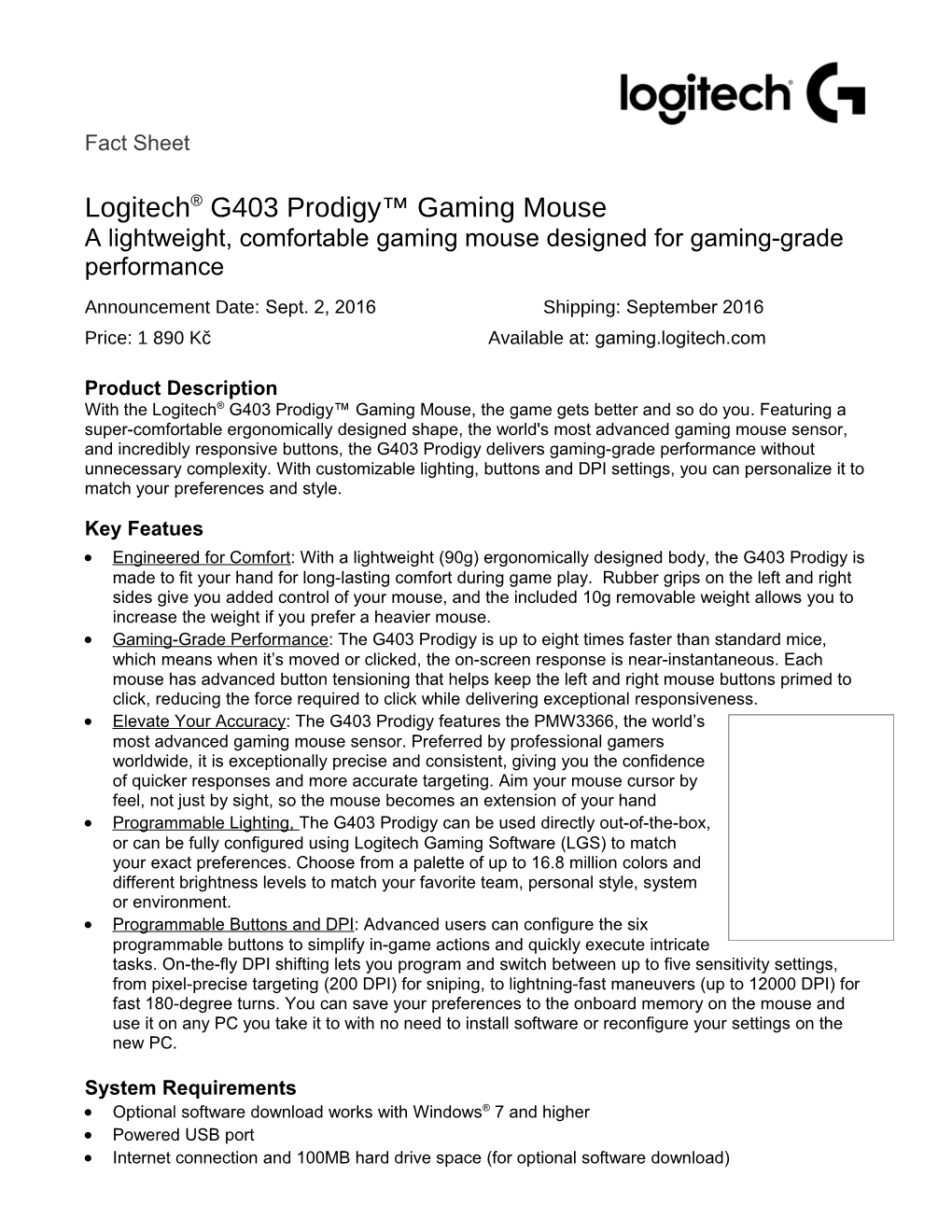 Logitech G403 Prodigy Gaming Mouse Page 2