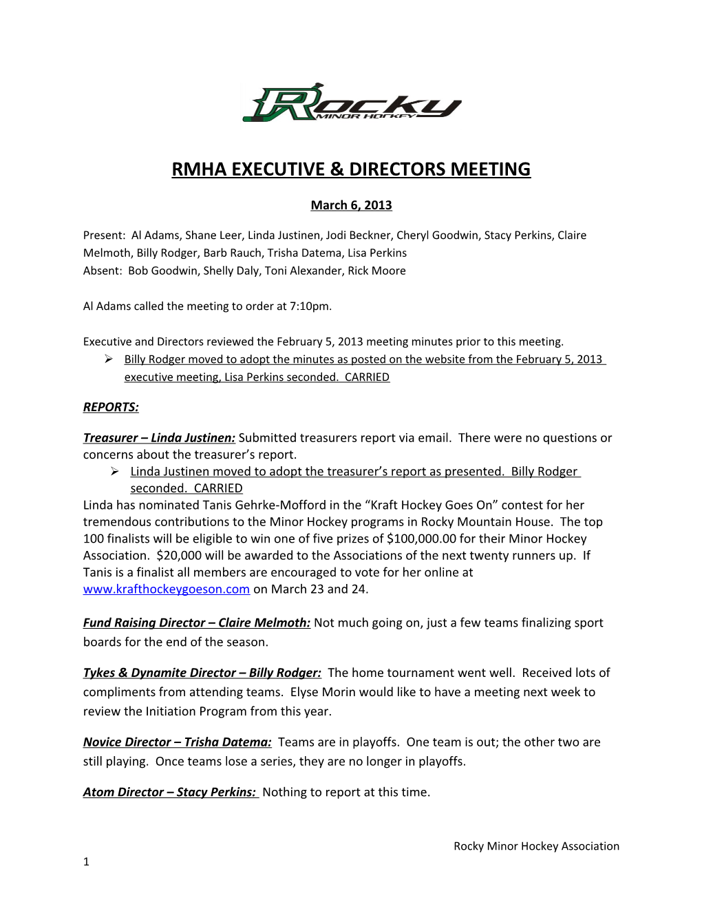 Rmha Executive & Directors Meeting