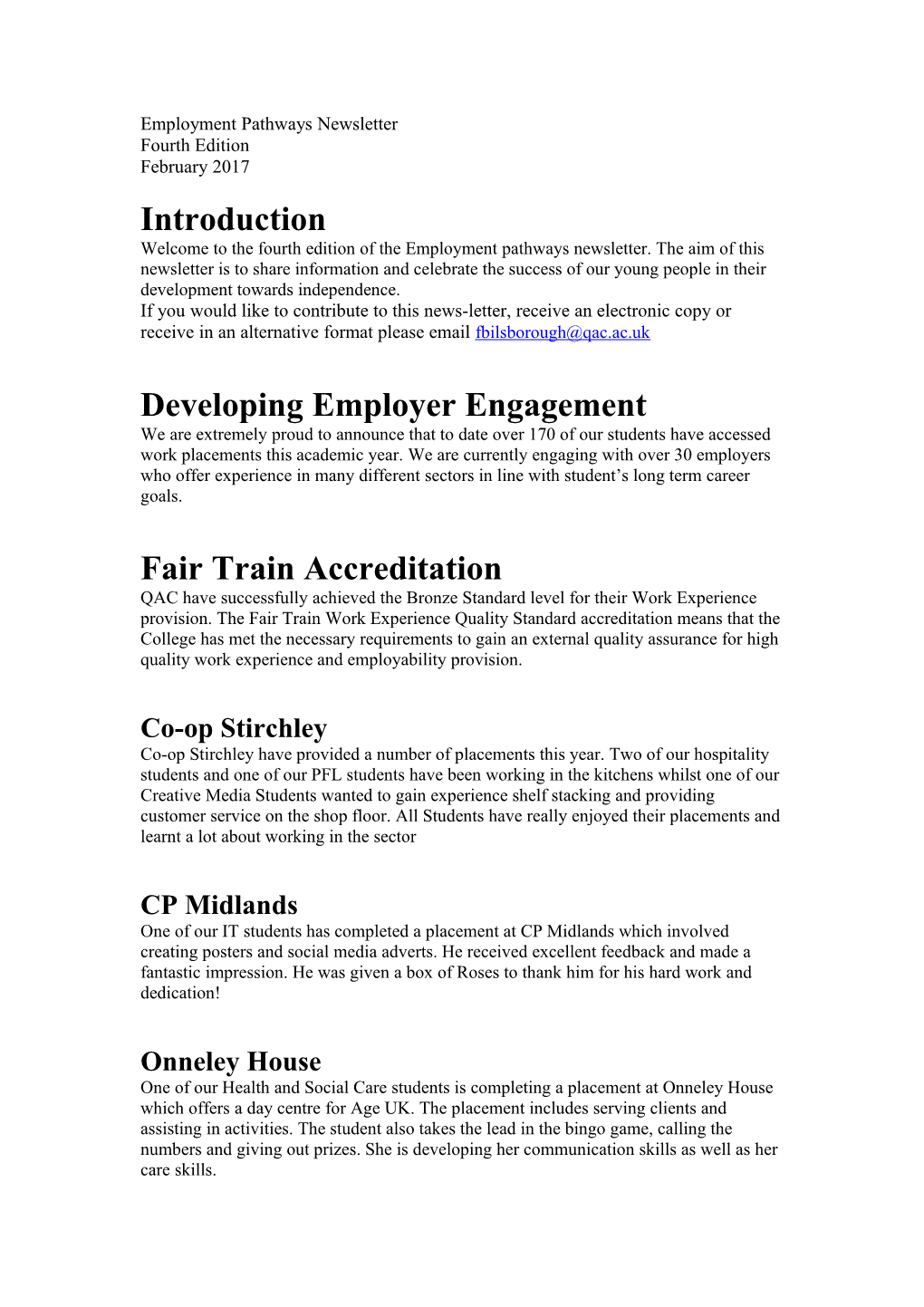 Employment Pathways Newsletter