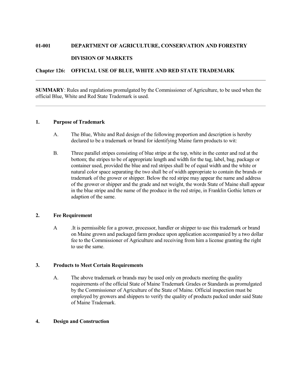 01-001Department Of Agriculture, Food & Rural Resources