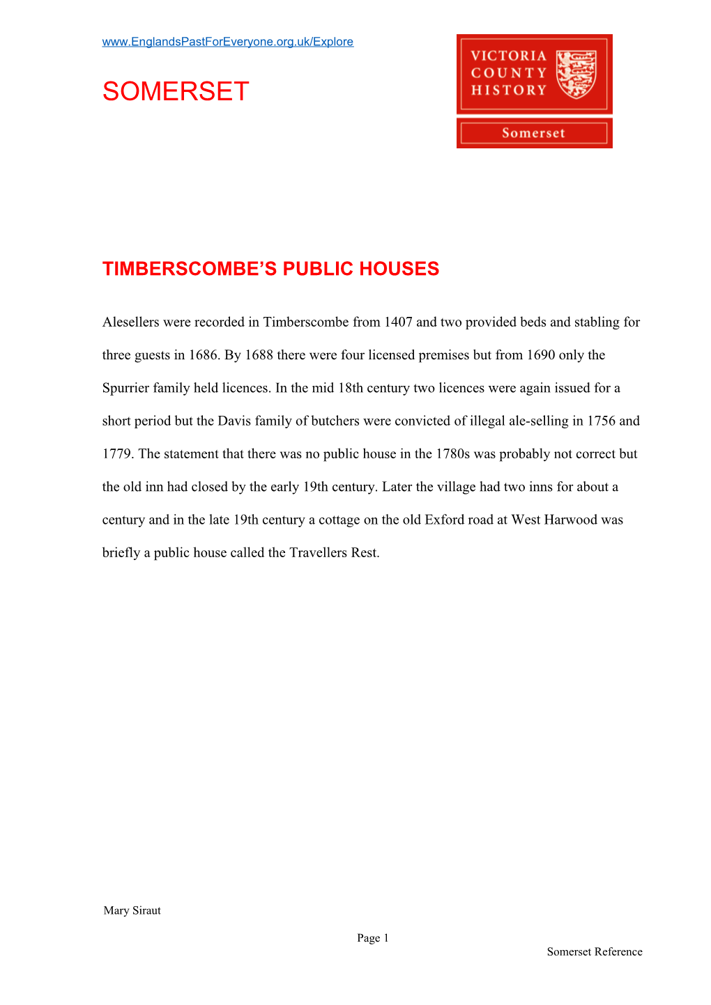 Timberscombe S Public Houses