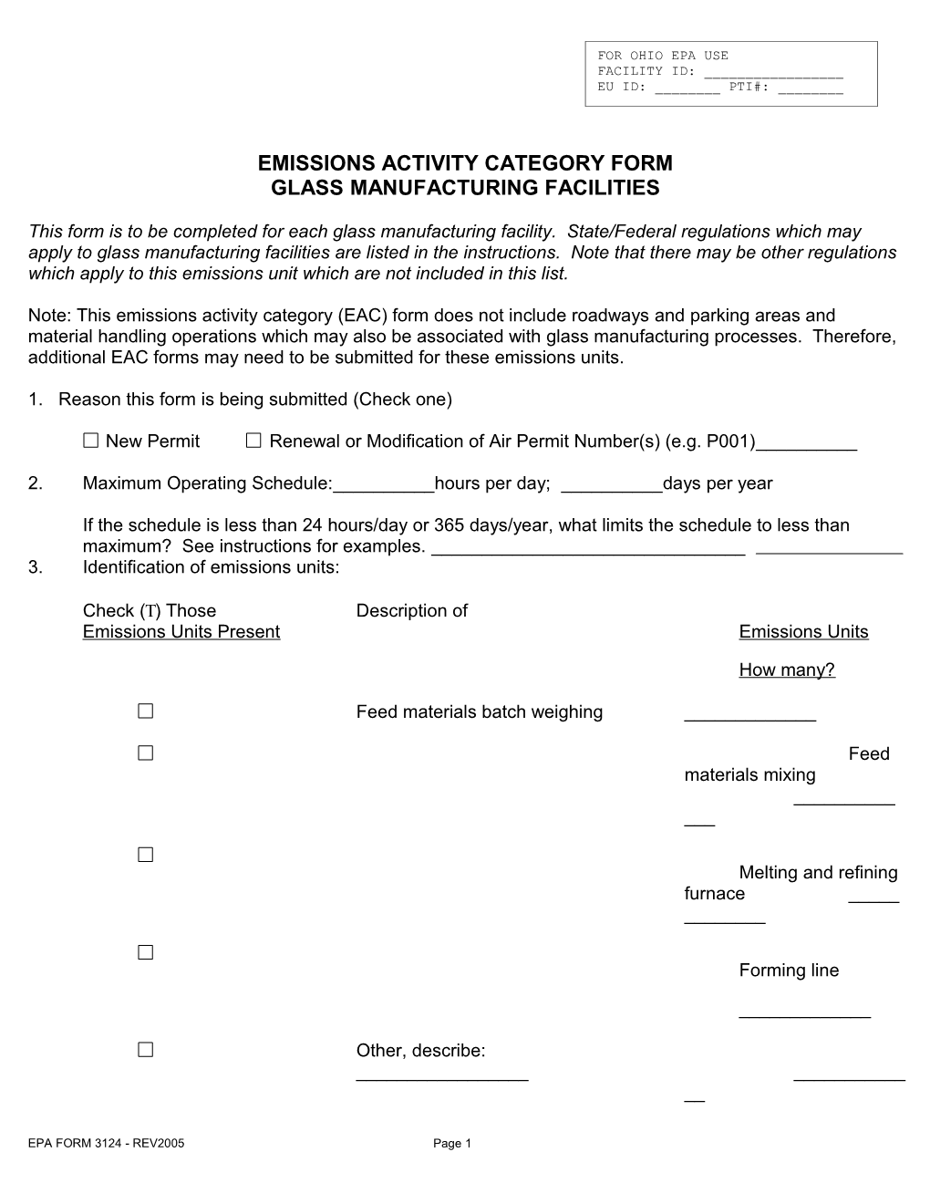 Emissions Activity Category Form