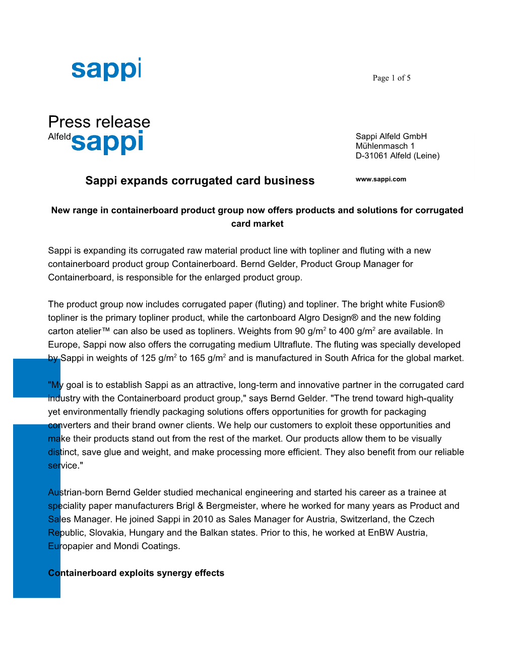 Sappi Expands Corrugated Card Business