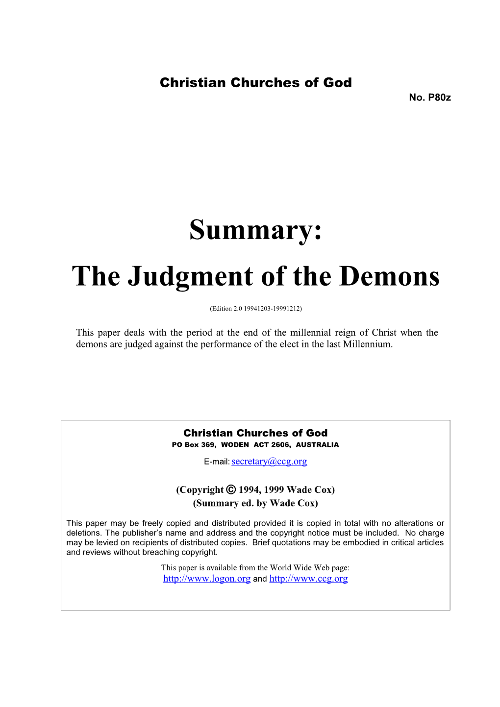 Summary: The Judgment Of The Demons (No. 80Z)