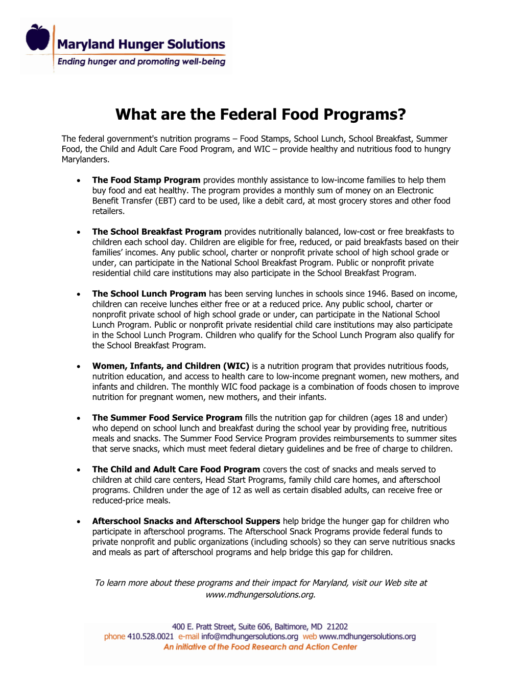 What Are the Federal Food Programs