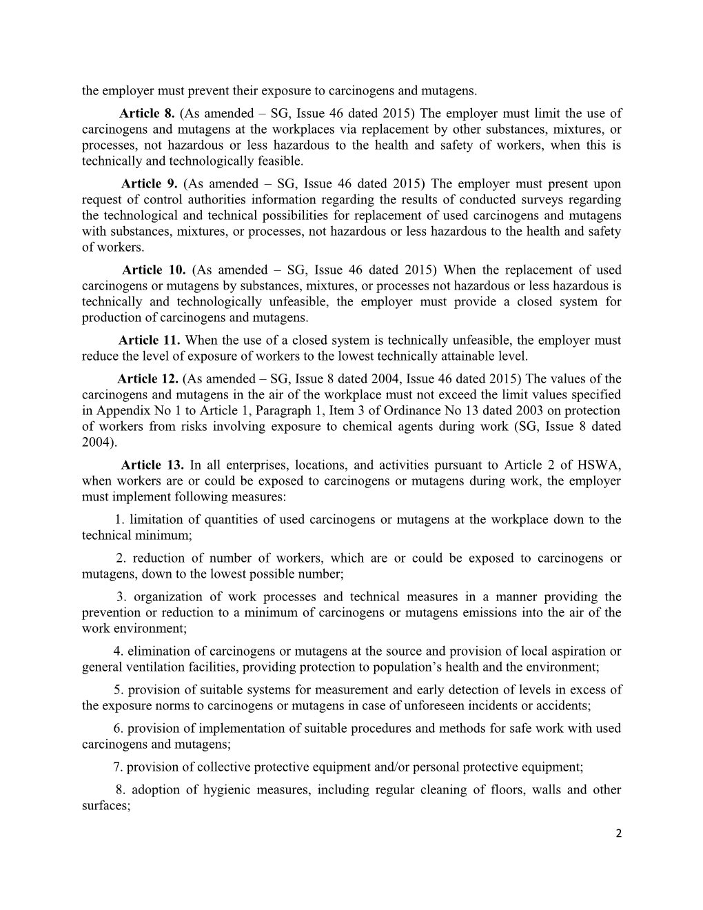 Ordinance No 10 Dated 26.09.2003 on Protection of Workers from Risks Involving Exposure