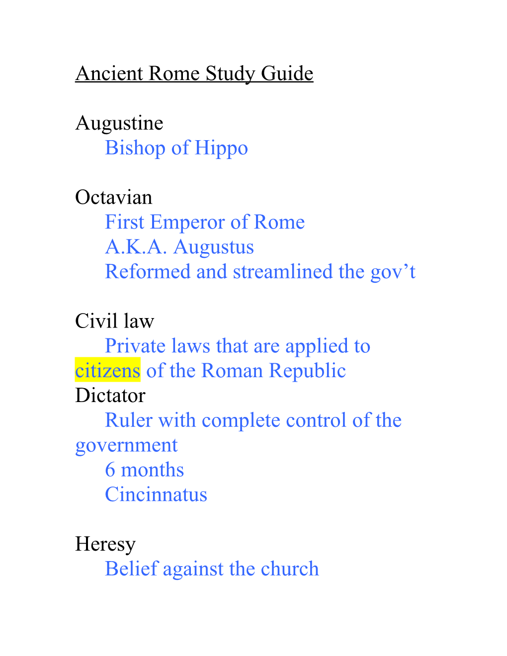Ancient Rome Study Guide s1
