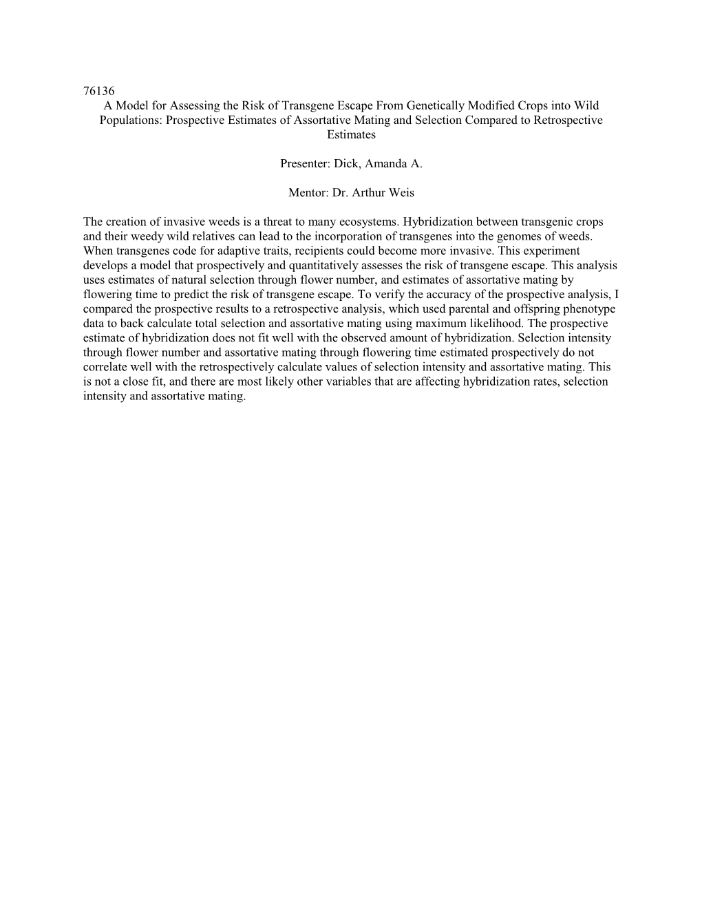 Assortative Mating by Height of Brassica Rapa by Bees in Nature