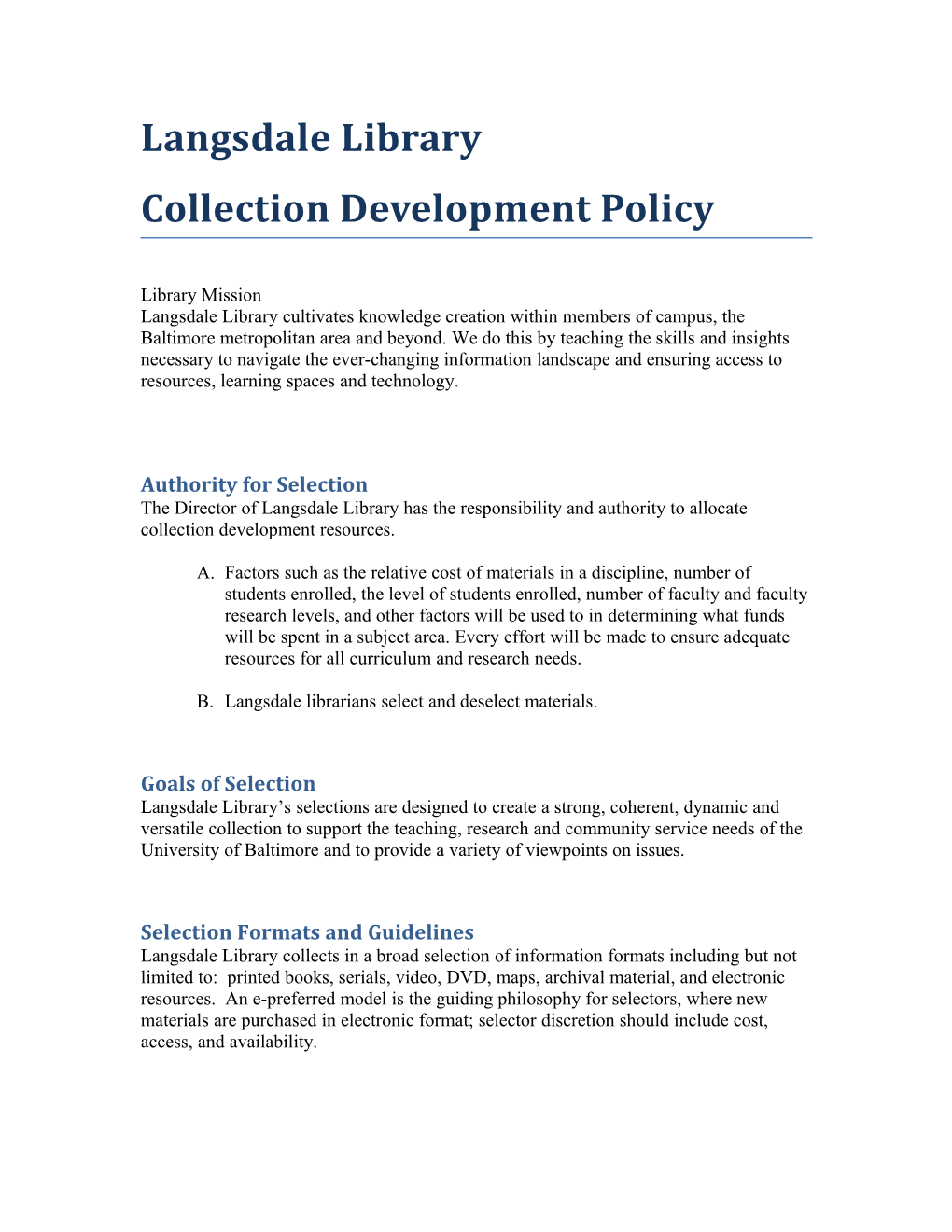 Library Collection Policy