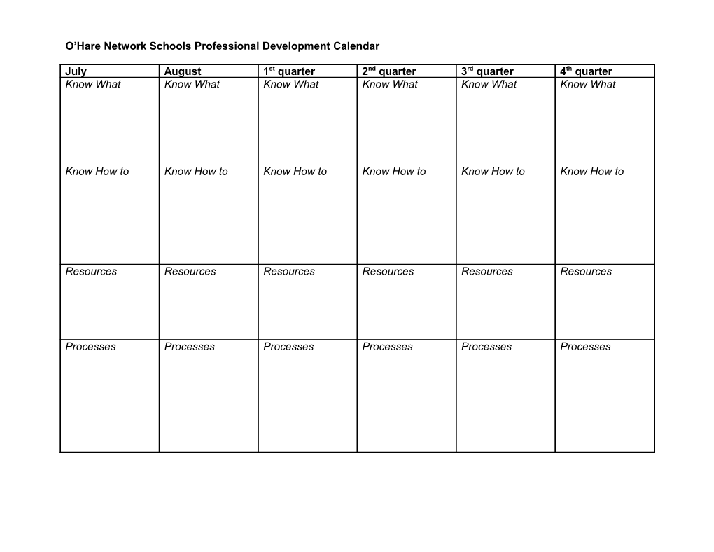 EXAMPLE O Hare Network Schools Professional Development Calendar