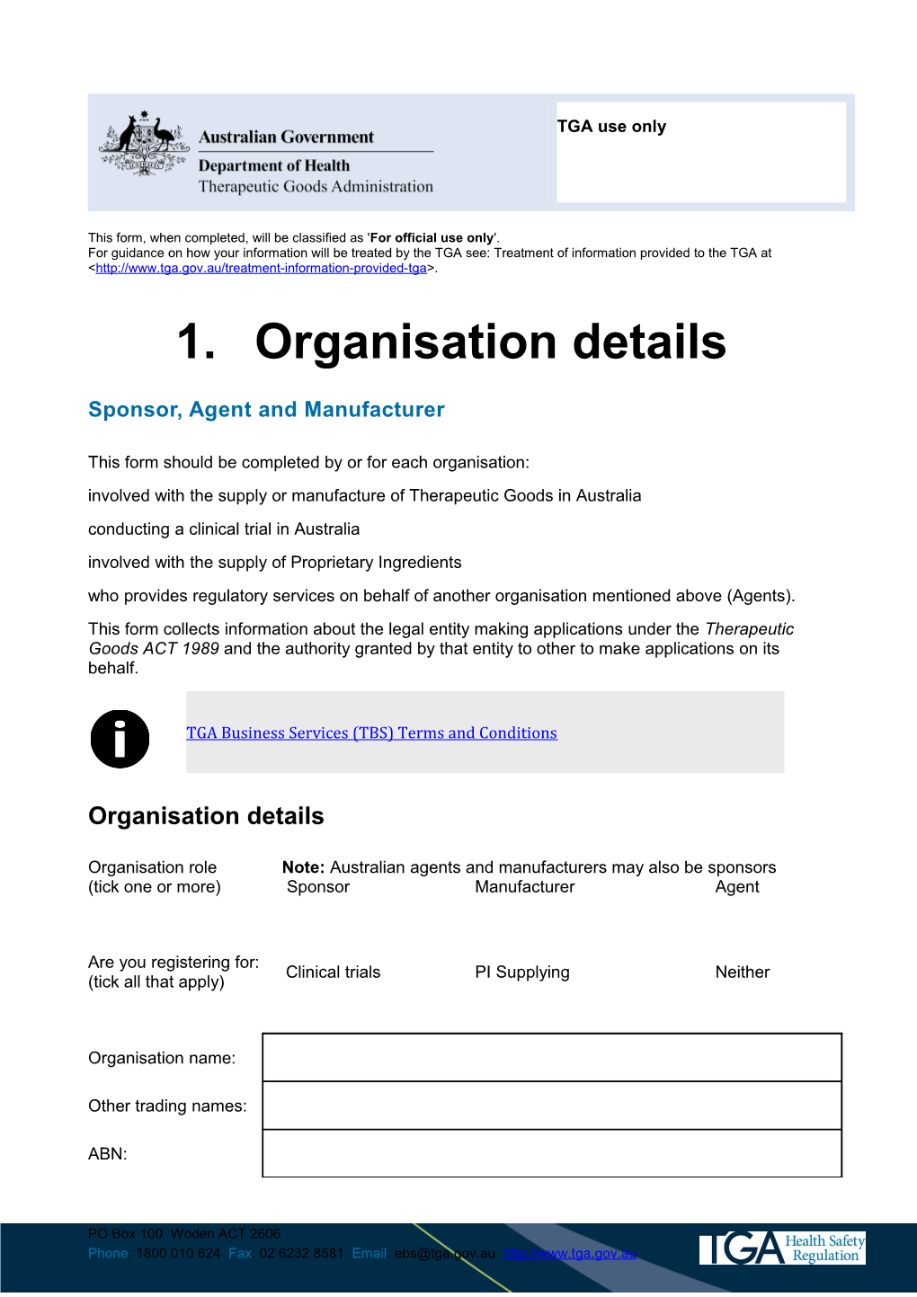 Organisation Details - Sponsor, Agent and Manufacturer