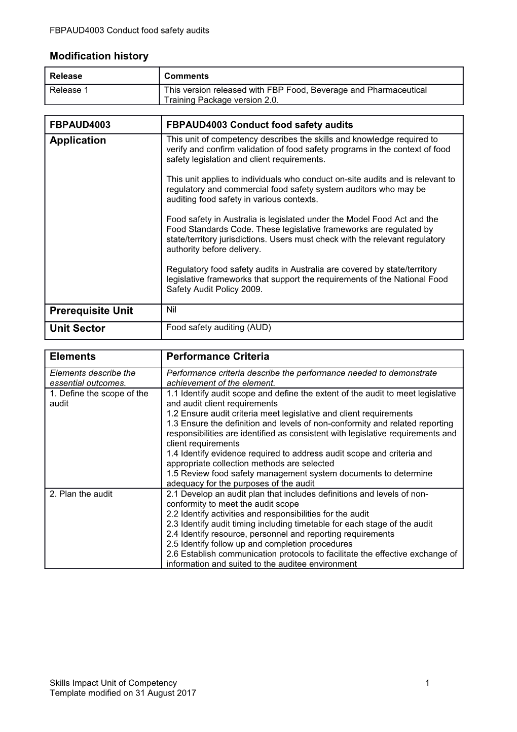 Skills Impact Unit of Competency Template s19
