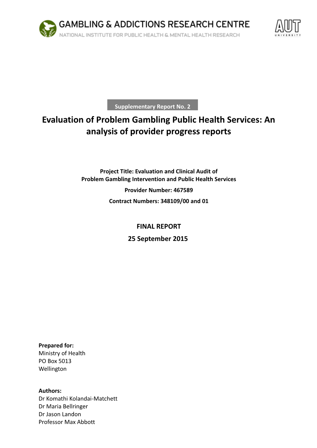 Evaluation of Problem Gambling Public Health Services: an Analysis of Provider Progress