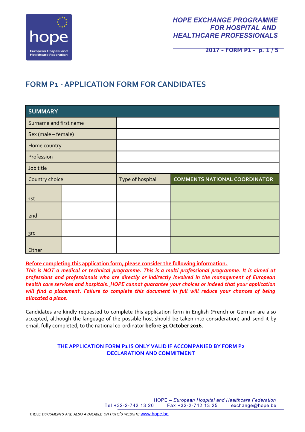 1999 Hope-Exchange Programme for Hospital Professionals