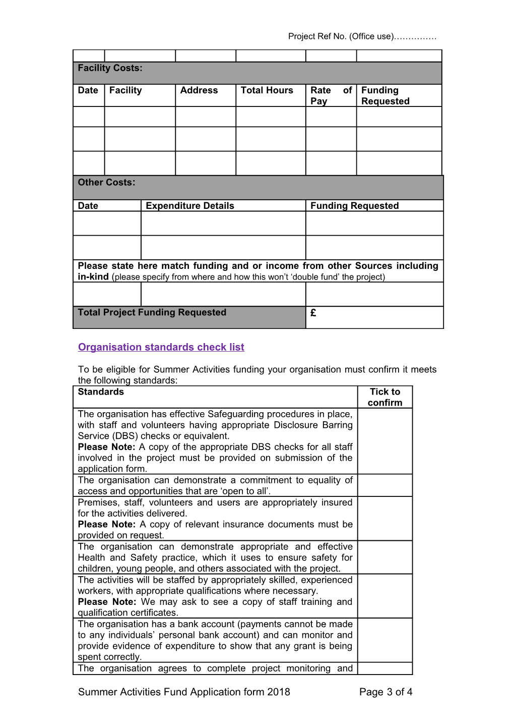 Summer Activities Application Form 2013