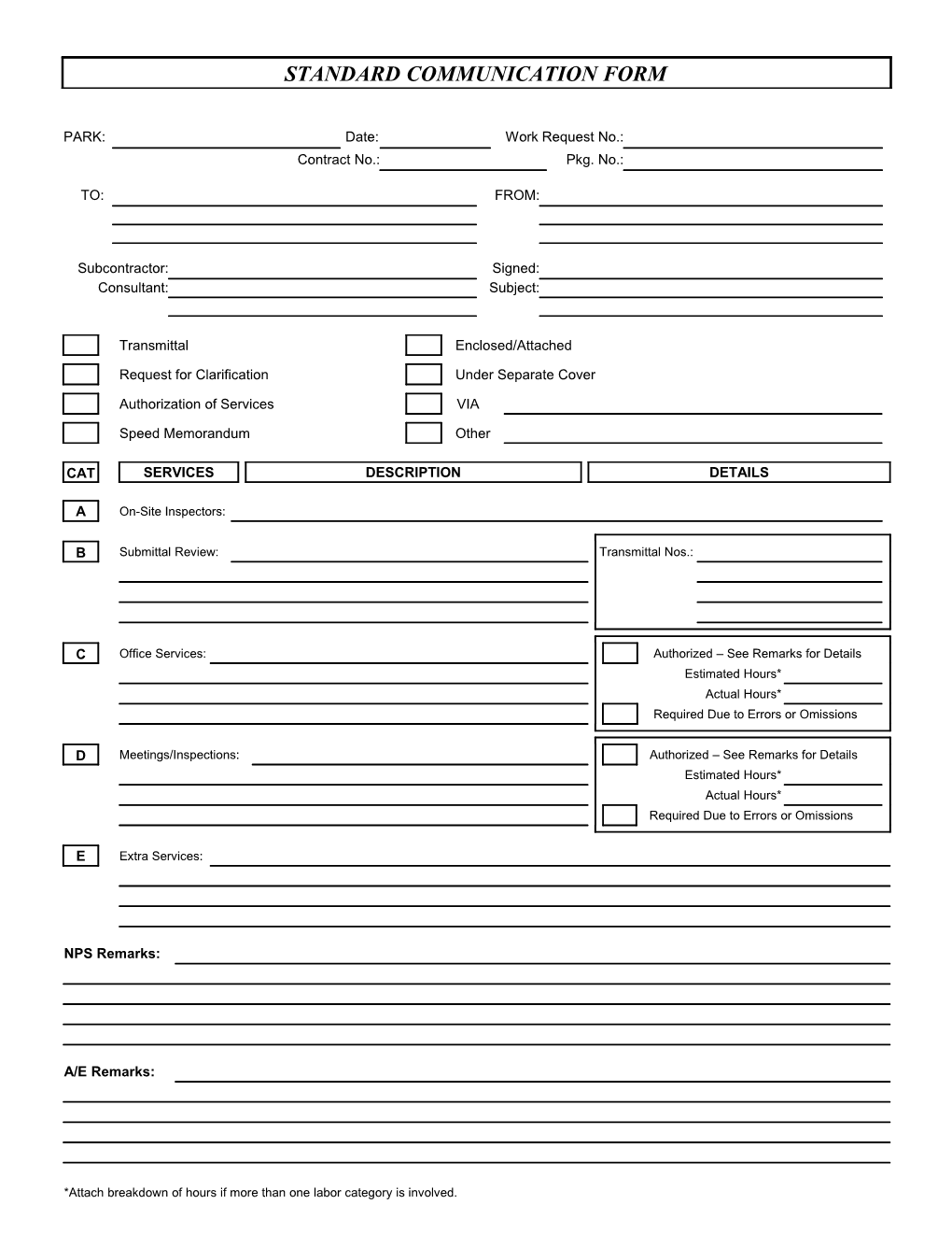 Standard Communication Form