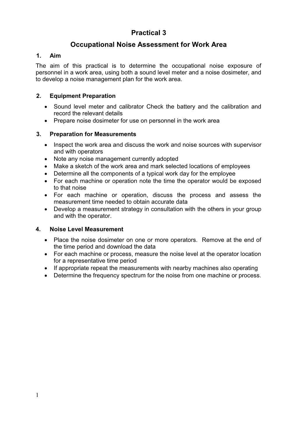 Occupational Noise Assessment for Work Area