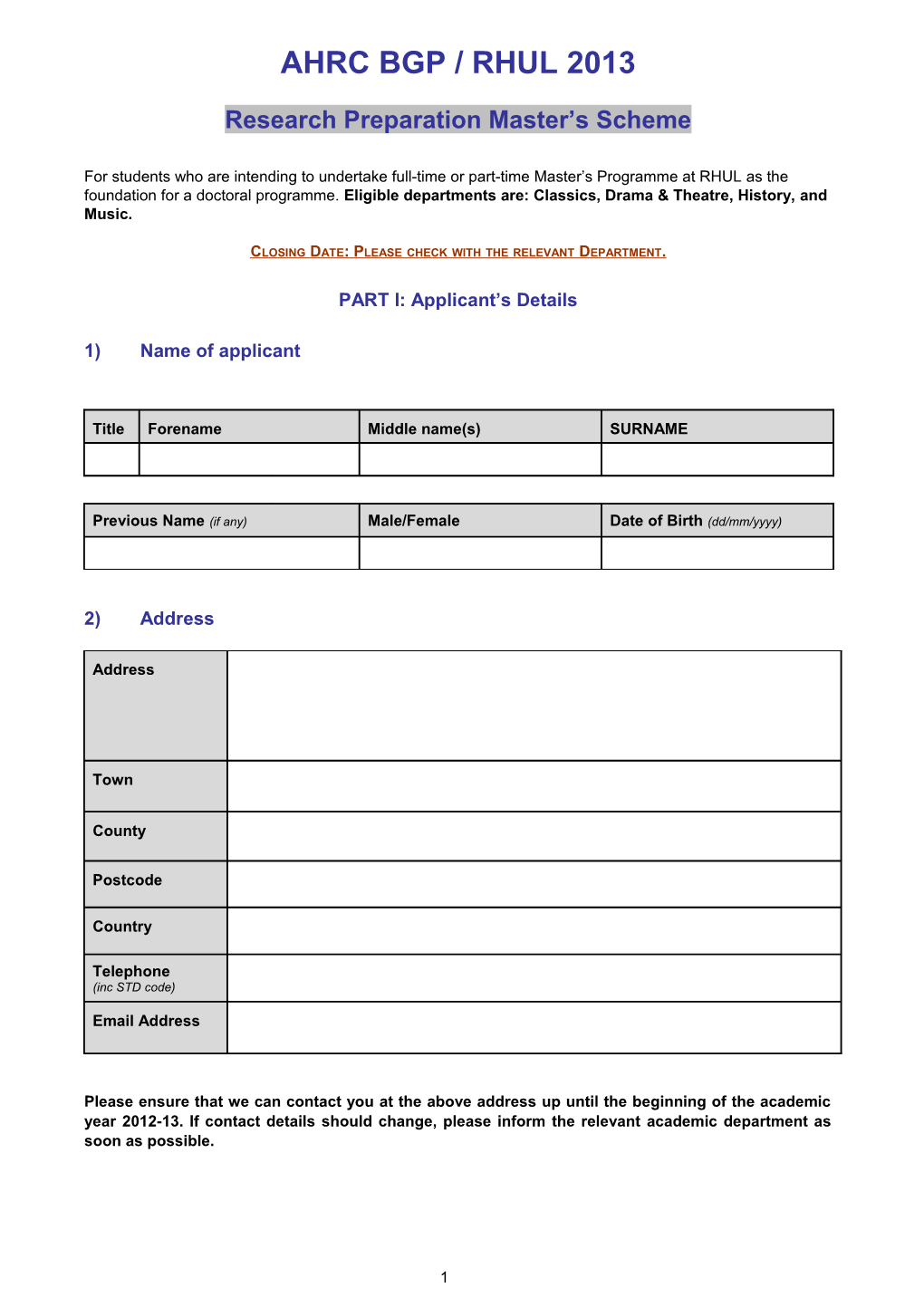 Application Form - Professional Preparation Master S Scheme