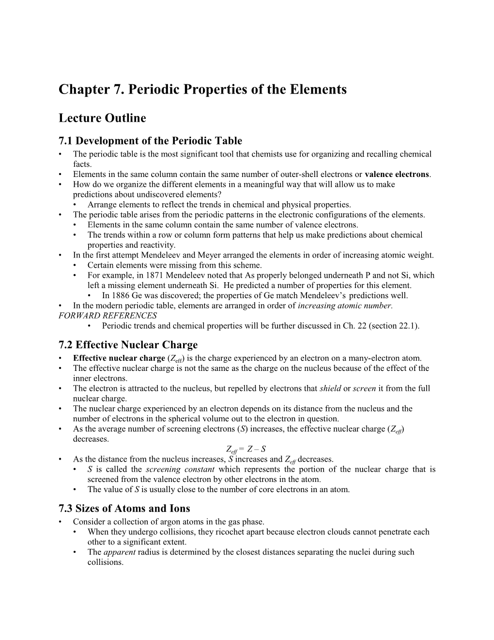 Chapter 7. Periodic Properties of the Elements s1