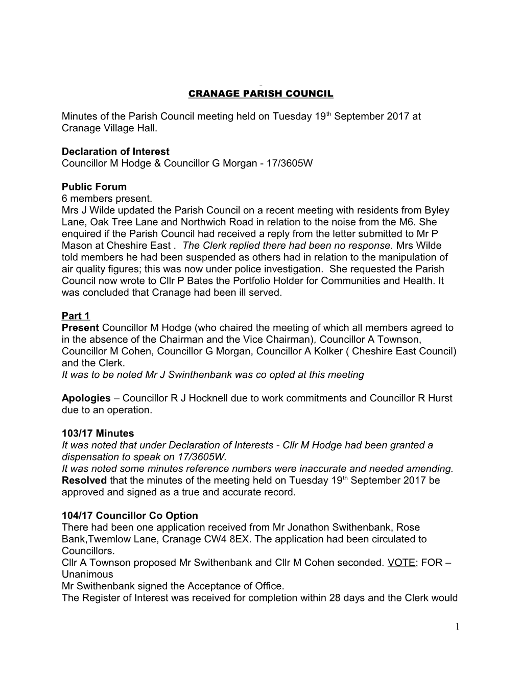 Cranage Parish Council