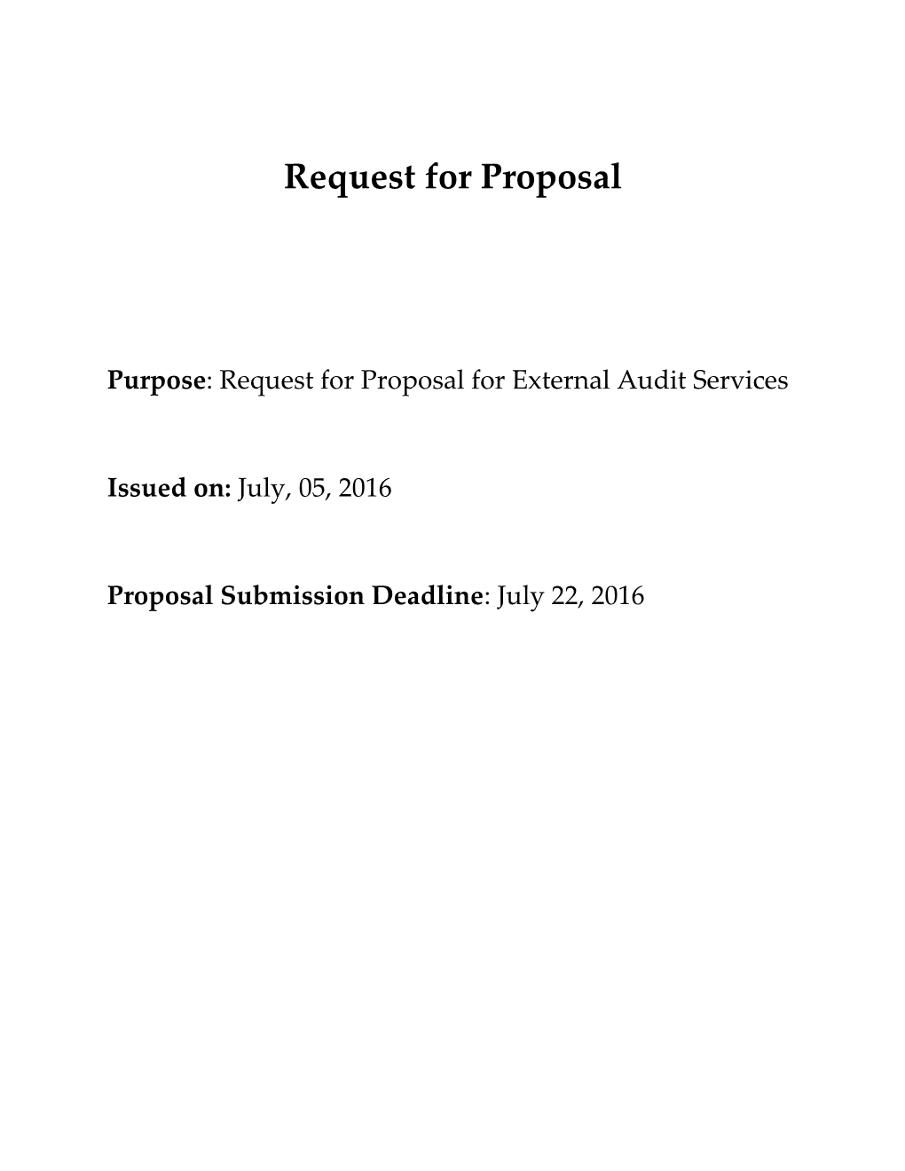 Purpose: Request for Proposal for External Audit Services