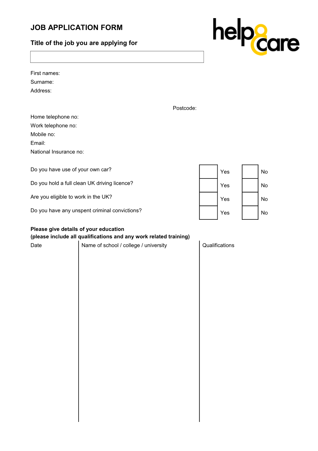 Job Application Form s1