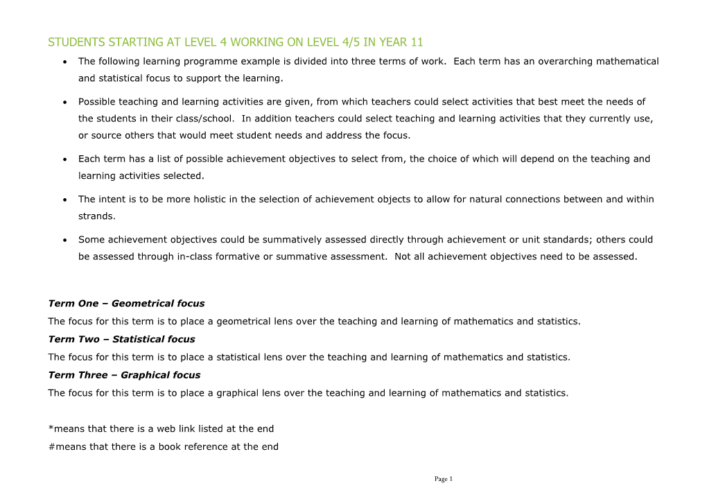 Students Starting at Level 4 Working on Level 4/5 in Year 11