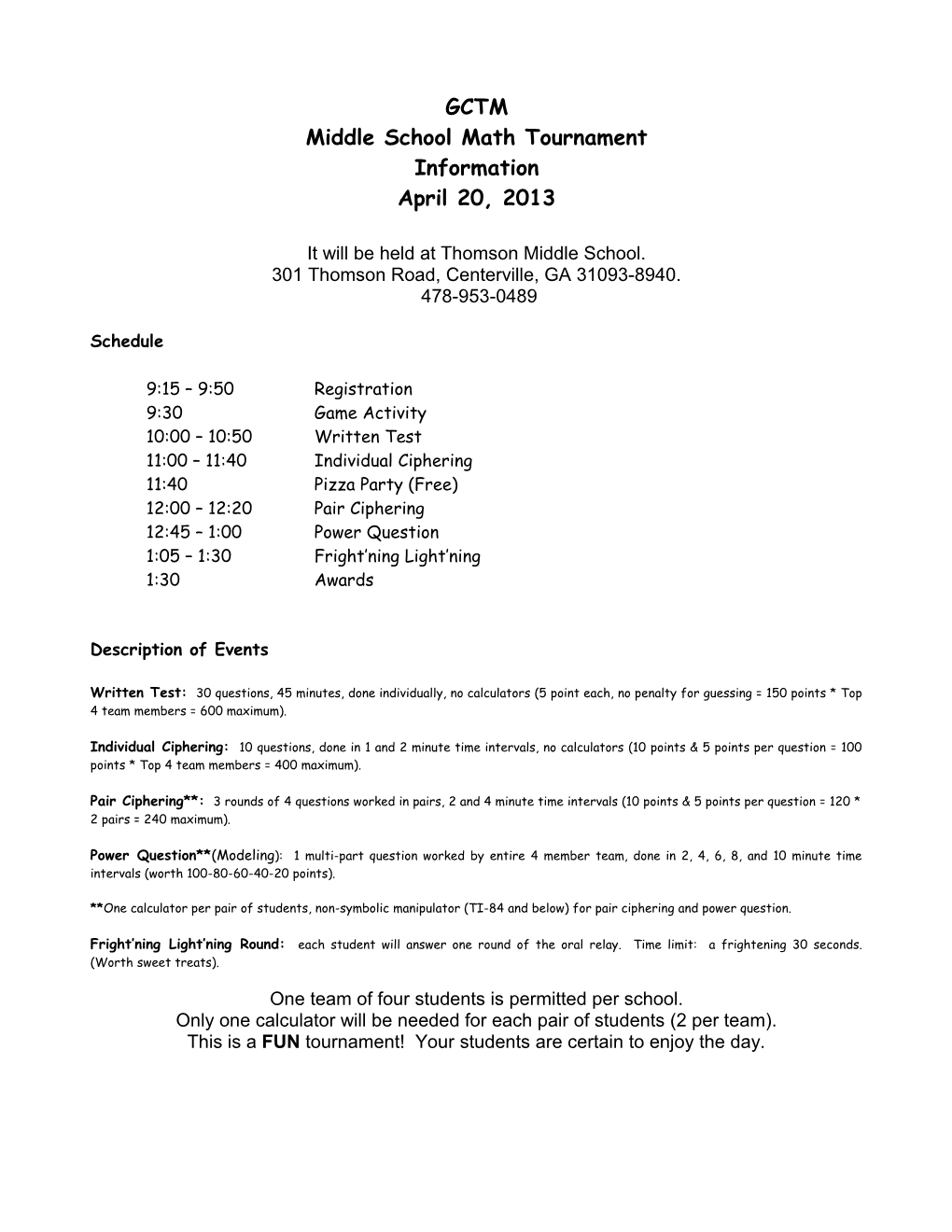 Middle School Math Tournament