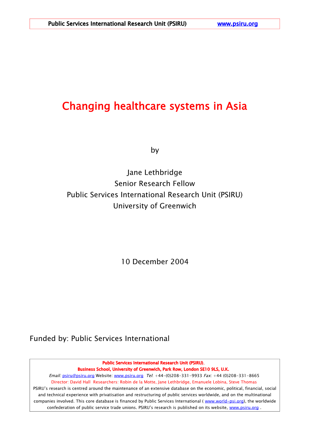 Changing Healthcare Systems in Asia
