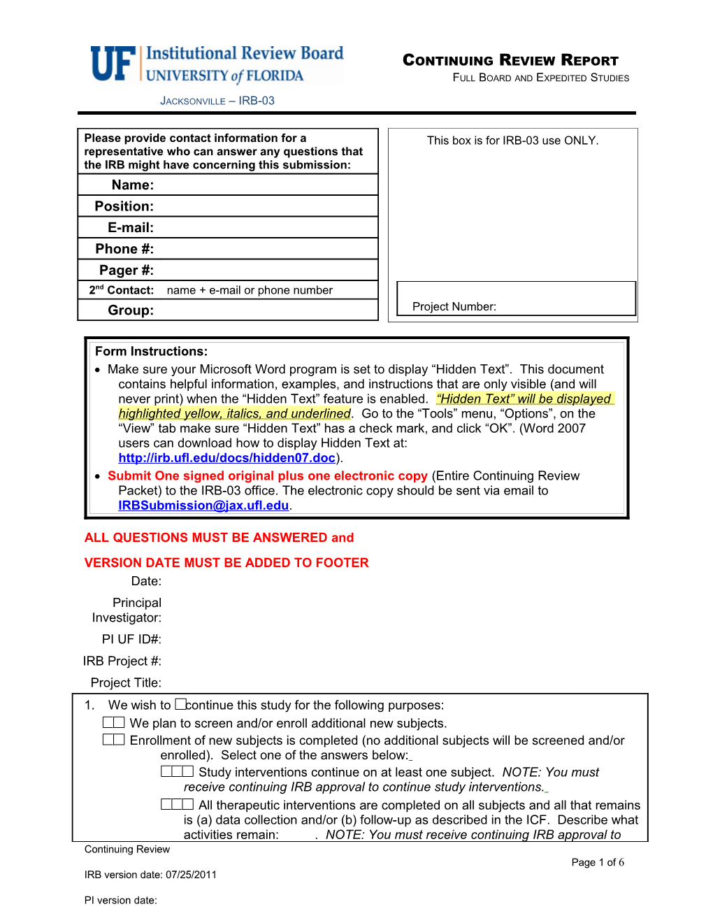 Continuing Review / Study Closure Information Form