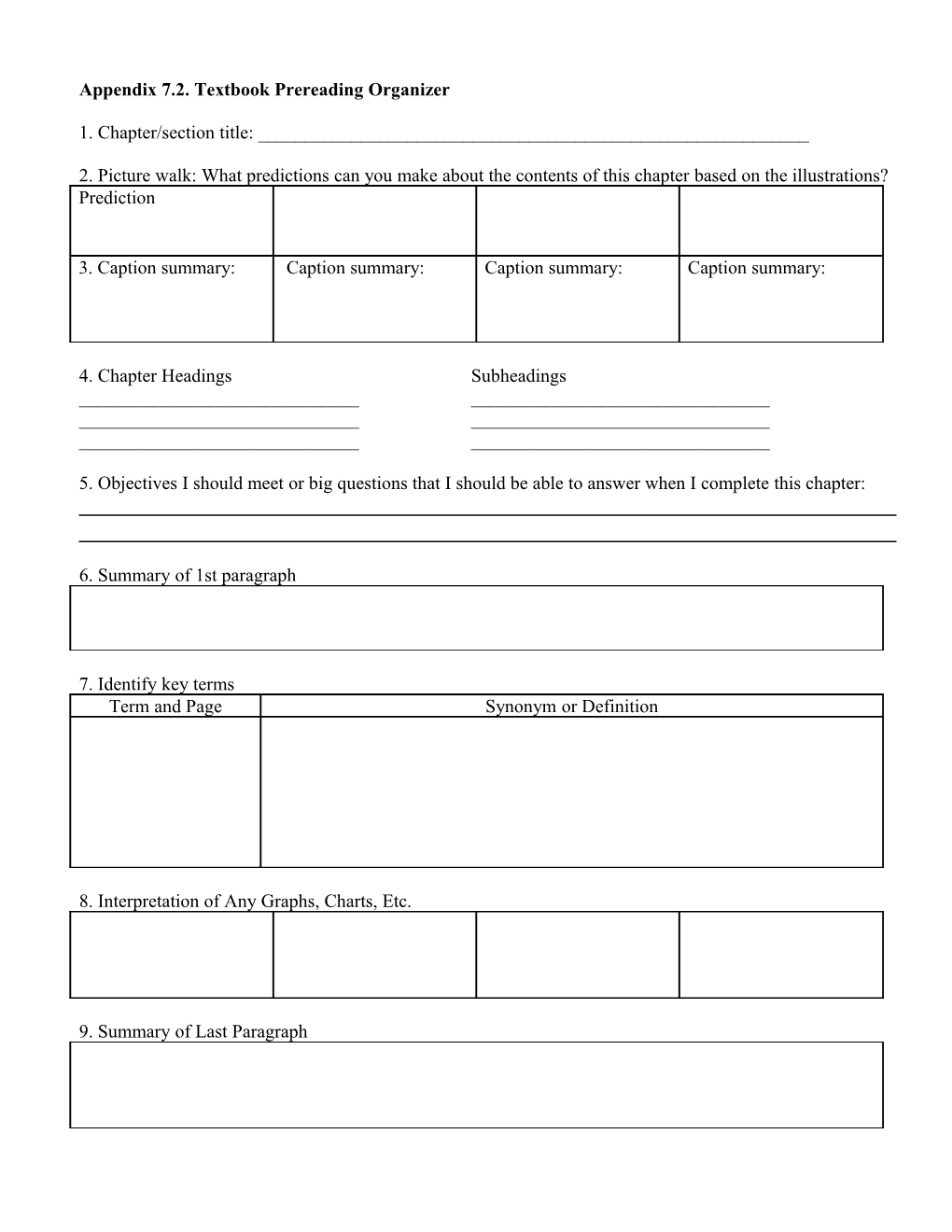 Textbook Pre-Reading Organizer: