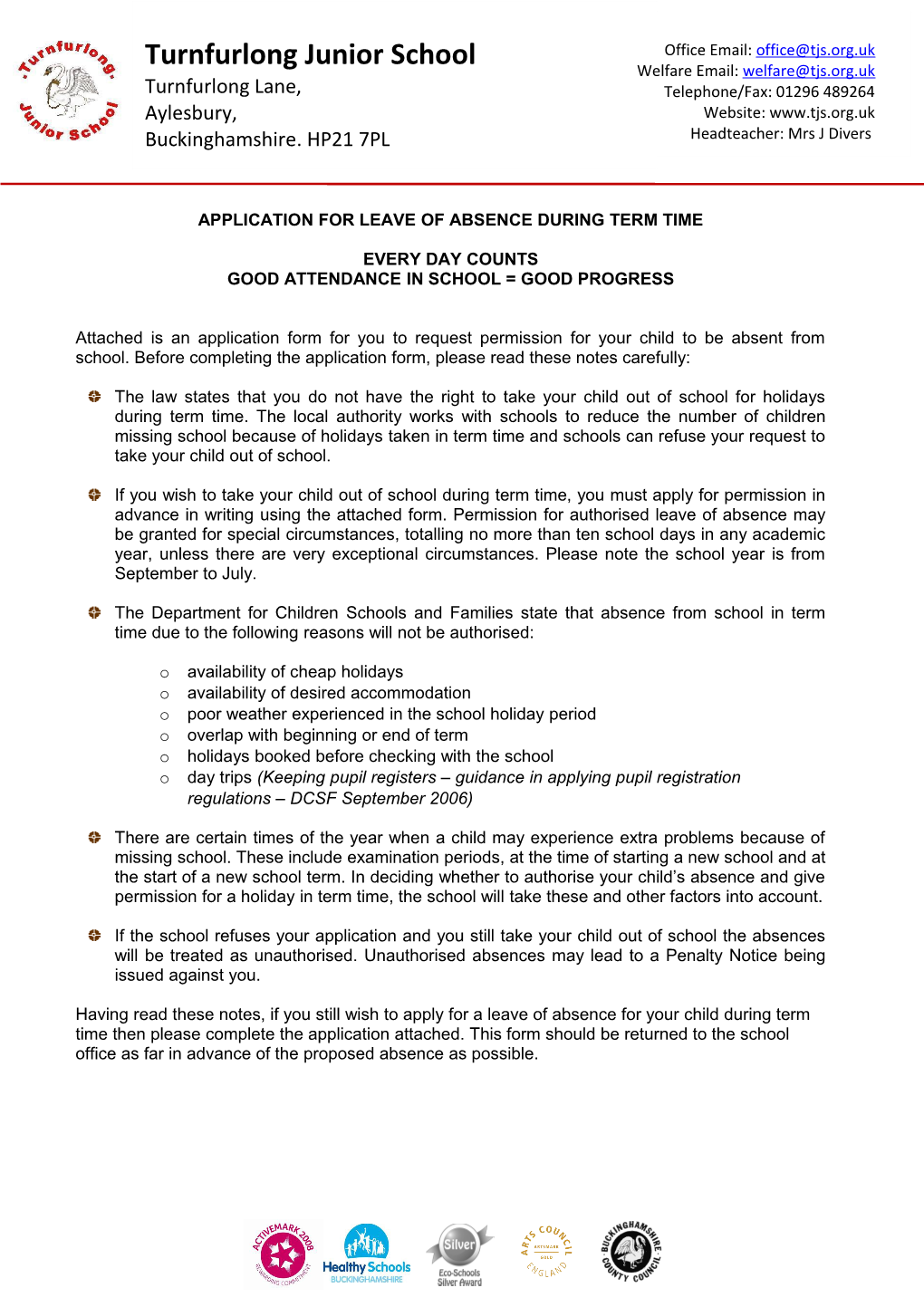 Application for Leave of Absence During Term Time