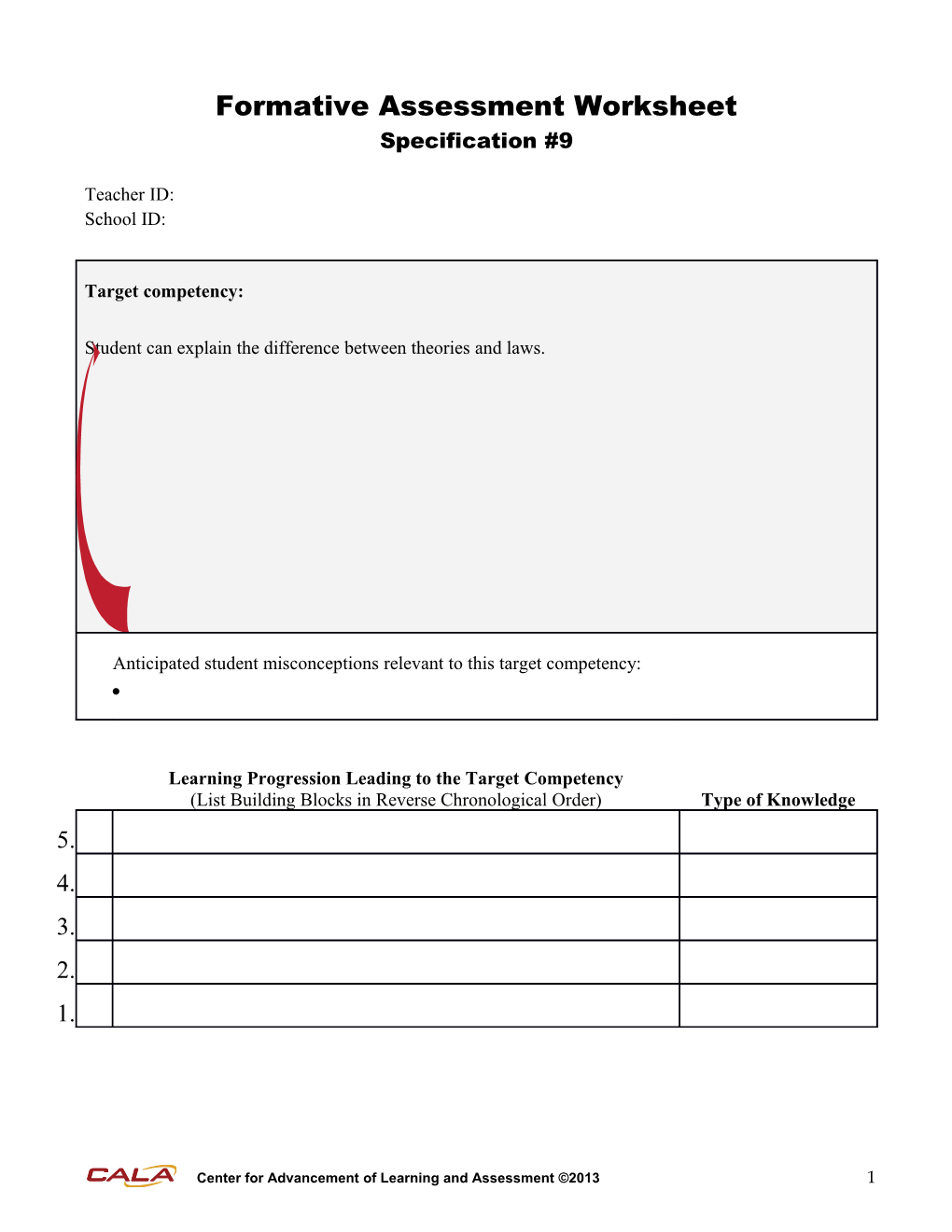 Formative Assessmentworksheet Specification #9