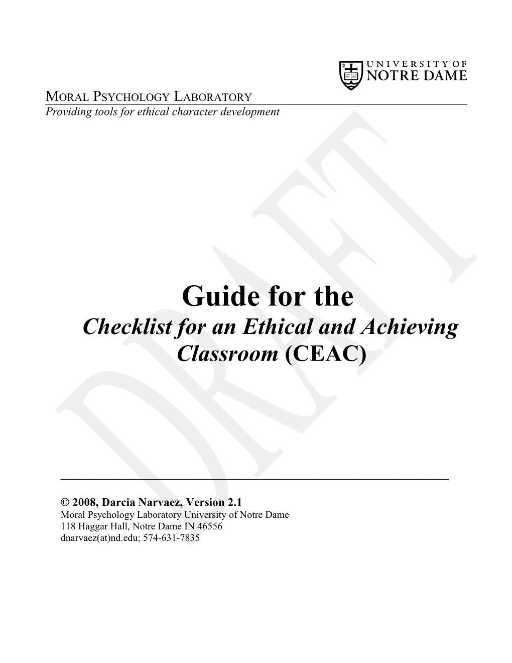Checklist for an Ethical and Achieving Classroom (CEAC)