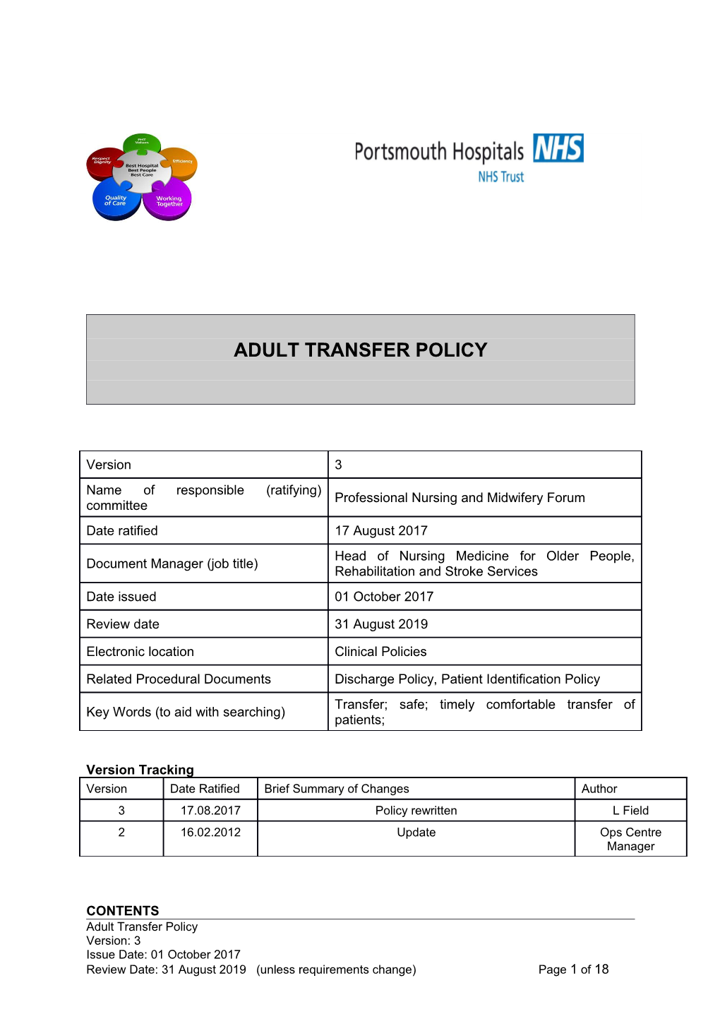 Adult Transfer Policy
