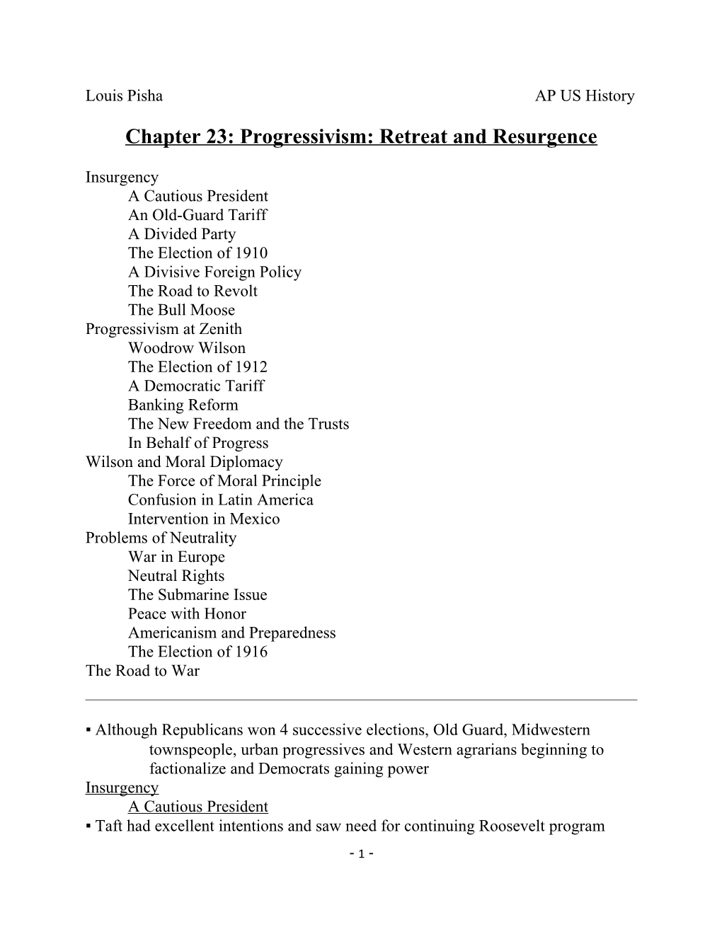 Chapter 23: Progressivism: Retreat and Resurgence